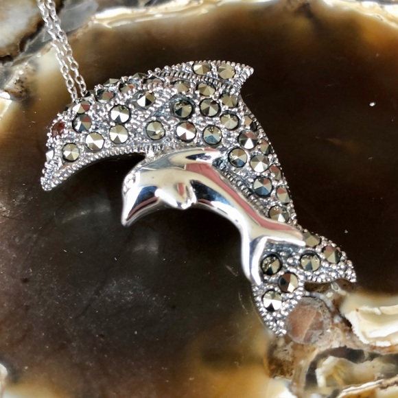 Garnet & Marcasite Addison Lane Dolphin Pendant - Picture 2 of 7